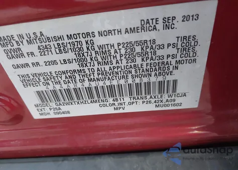 2014 Mitsubishi Outlander Sport Se from USA, damaged, VIN 4A4AR4AU4EE008379